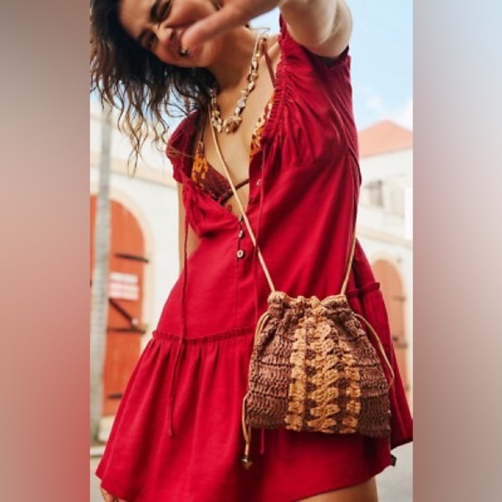 Free people Perri Linen Drop-Waist Mini Dress - Wild Rose Red Sz Small rayon - Picture 3 of 13